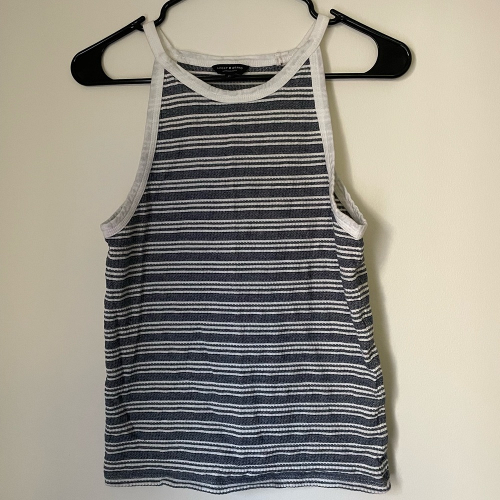 Blue Striped High-Neck Lucky Brand Tank, Size M